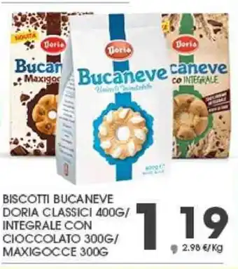 Interspar Doria Classici Biscotti Bucaneve 400 g/Integrale con Cioccolato 300 g/Maxigocce 300 g offerta