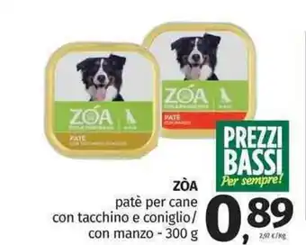 Pam Zóa patè per cane con tacchino e coniglio/con manzo - 300 g offerta