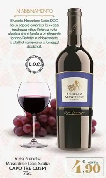 Interspar Capo Tre Cuspi Vino Nerello Mascalese Doc Sicilia 75 cl offerta