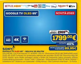 Euronics Sony google tv oled 65 '' - bravia xr 65a75k offerta
