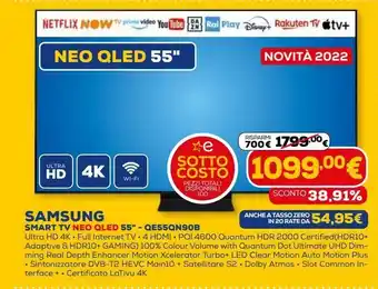 Euronics Smart tv qled 55'' - qe55qn90b samsung offerta