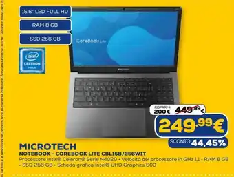Euronics Notebook microtech - corebook lite cbl15b / 256w1t offerta