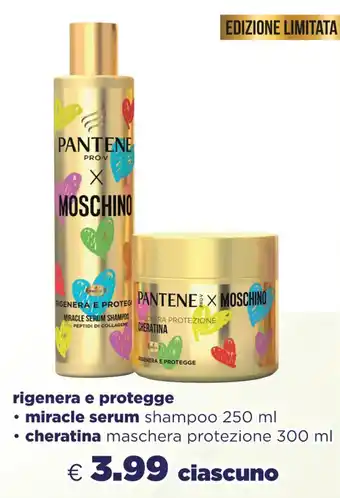 Acqua & Sapone Pantene Pro-V x Moschino rigenera e protegge miracle serum shampoo 250 ml / cheratina maschera protezione 300 ml offerta