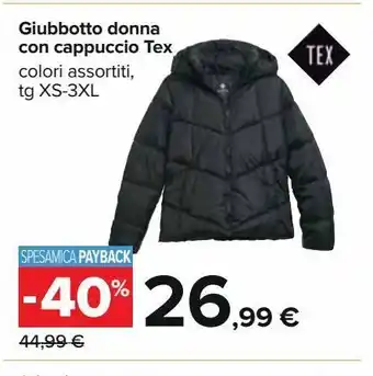 Carrefour Iper Giubbotto donna con cappuccio tex offerta
