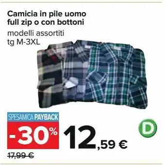 Carrefour Iper Camicia in pile uomo full zip o con bottoni offerta