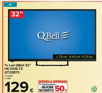 Carrefour Iper Tv led qbell 32" hd dvb-t2 qt32b73 offerta