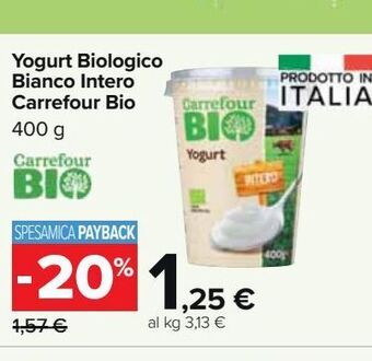 Carrefour Market Yogurt biologico bianco intero carrefour bio 400 g offerta