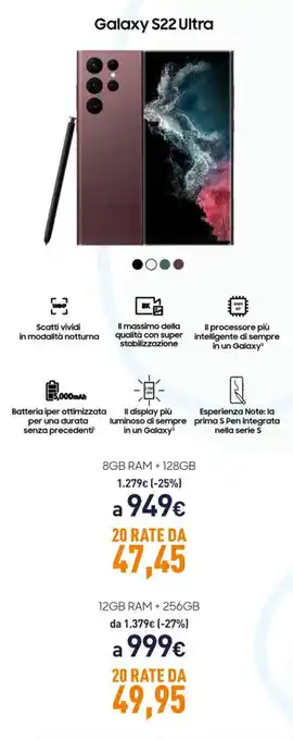 Unieuro Samsung Galaxy S22 Ultra 8GB RAM + 128GB offerta