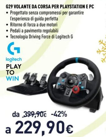 Unieuro Logitech G29 Volante da Corsa per Playstation e PC offerta