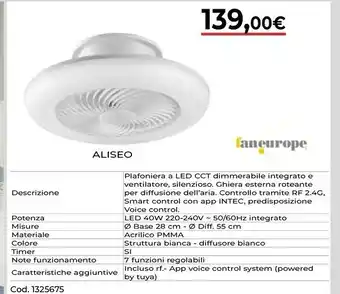 Brico Io Aliseo Plafoniera A Led CCT Dimmerabile Integrato E Ventilatore offerta