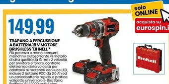 Eurospin Trapano A Percussione A Batteria 18 V Motore Brushless Eihnell offerta