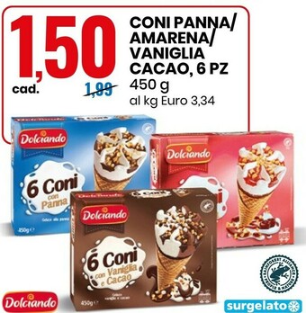 Eurospin Dolciando 6 Coni Con Panna 450 G(ml) offerta