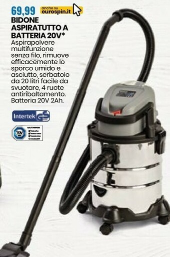 Eurospin Bidone Aspiratutto A Batteria 20 V offerta