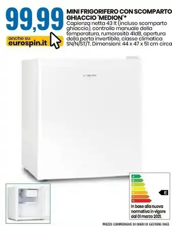 Eurospin Mini Frigorifero Con Scomparto Ghiaccio Medion offerta