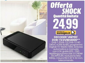 Eurospin Decoder United DVB-T2 DVBH2000 offerta
