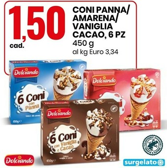 Eurospin Dolciando Coni Panna Amarena/ Vaniglia Cacao offerta
