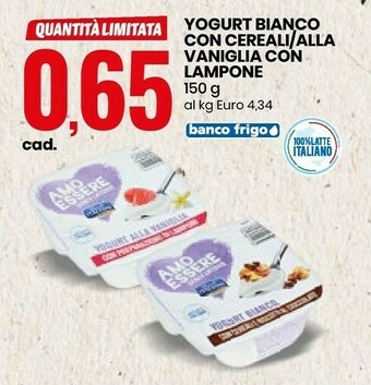 Eurospin Pascoli Italiani Yogurt Bianco Con Cereali/ Alla Vaniglia Con Lampone offerta