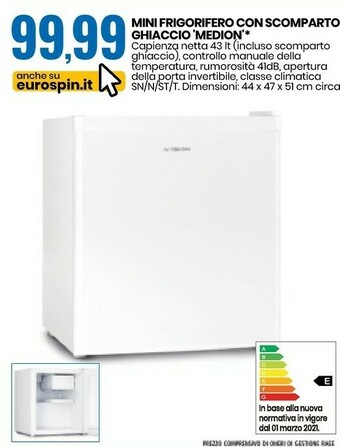 Eurospin Mini Frigorifero Con Scomparto Ghiaccio Medion offerta