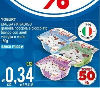 MD Discount Malga Paradiso Yogurt Mix Bianco Con Cioccolato E Nocciole 150 G(ml) offerta