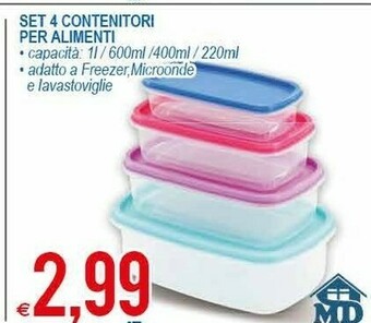 MD Discount Set 4 Contenitori Per Alimenti offerta