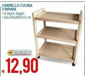 MD Discount Carrello Cucina 3 Ripiani In Legno Faggio offerta