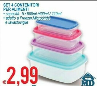 MD Discount Set 4 Contenitori Per Alimenti offerta