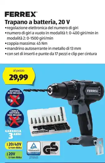 ALDI Ferrex Trapano a batteria 20V offerta