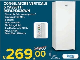 MD Discount Beko Congelatore Verticale 6 Cassetti RSFA210K30WN offerta
