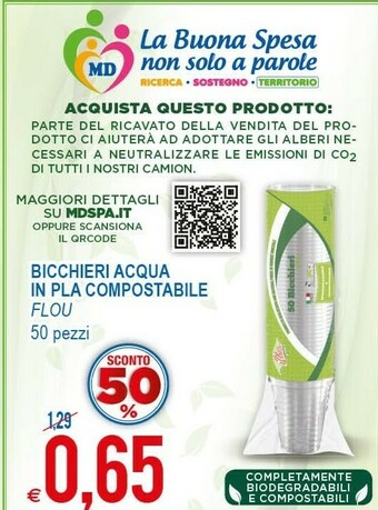 MD Discount Flou Bicchieri Acqua In Pla Compostabile offerta
