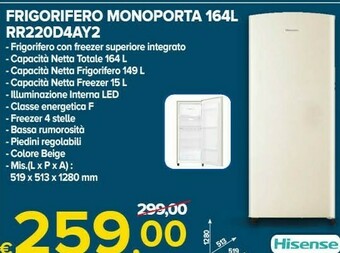 MD Discount Hisense Frigorifero Monoporta 164 L RR220D4AY2 offerta