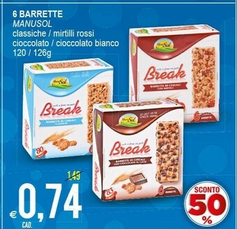MD Discount ManuSol Break Cioccolato Barrette Di Riso Soffiato E Palline Di Cereali Con Cioccolato Al Latte 126 G(ml) offerta