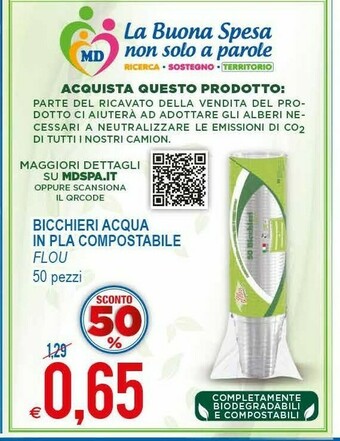 MD Discount Flou Bicchieri Acqua In Pla Compostabile offerta