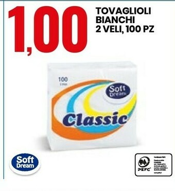 Eurospin Soft Dream Tovaglioli Bianchi 2 Veli 100 Pz offerta
