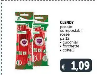 Clendy posate compostabili rosse cucchiai/forchette/coltelli pz 12