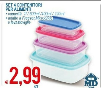 MD Discount Set 4 Contenitori Per Alimenti offerta