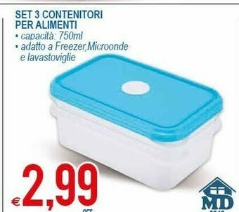 MD Discount Set 3 Contenitori Per Alimenti offerta