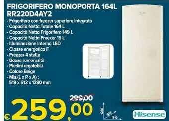 MD Discount Hisense Frigorifero Monoporta 164L RR220D4AY2 offerta