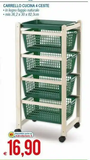 MD Discount Carrello Cucina 4 Ceste In Legno Faggio Naturale offerta