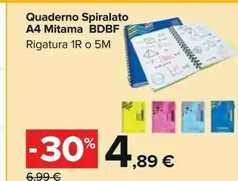 Carrefour Quaderno Spiralato A4 Mitama Bdbf Rigatura 1r O 5m offerta