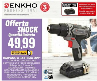 Eurospin Trapano A Batteria 20V offerta