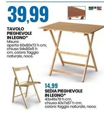 Eurospin Tavolo Pieghevole In Legno offerta