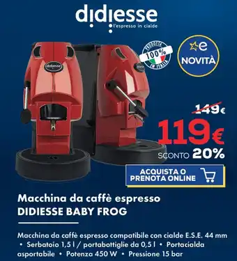 Euronics Didiesse Baby Frog Macchina da caffè espresso offerta