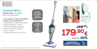 Euronics Black+Decker Lavapavimenti steam-mop + SteaMitt Mod. BHSM1615DSM offerta