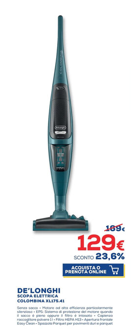 Euronics De'Longhi Scopa Elettrica Colombina XL175.41 offerta
