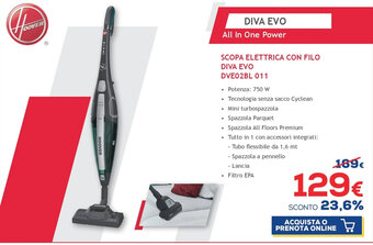 Euronics Hoover Scopa Elettrica con filo Diva Evo DVE02BL 011 offerta