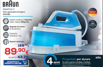 Euronics Braun CareStyle 1 Ferro generatore di vapore IS1012BL offerta