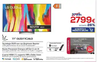 Euronics LG OLED evo 77" OLED77C26LD offerta