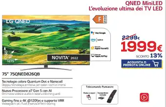 Euronics LG QNED 75" 75QNED826QB offerta
