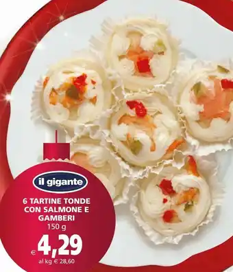 Il Gigante 6 tartine tonde con salmone e gamberi offerta