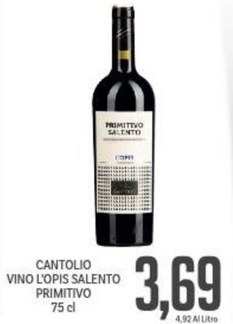 Supermercati Piccolo Cantolio Vino L'Opis Salento Primitivo 75 cl offerta